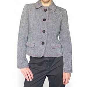 Vintage Y2K Gap Wool Blazer Jacket Gray Pink Stitching Women’s Size 6 Preppy